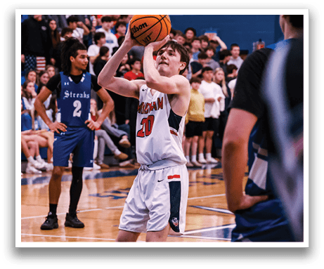 A basketball player in a white uniform is holding a basketball, ready to shoot. AI generated content