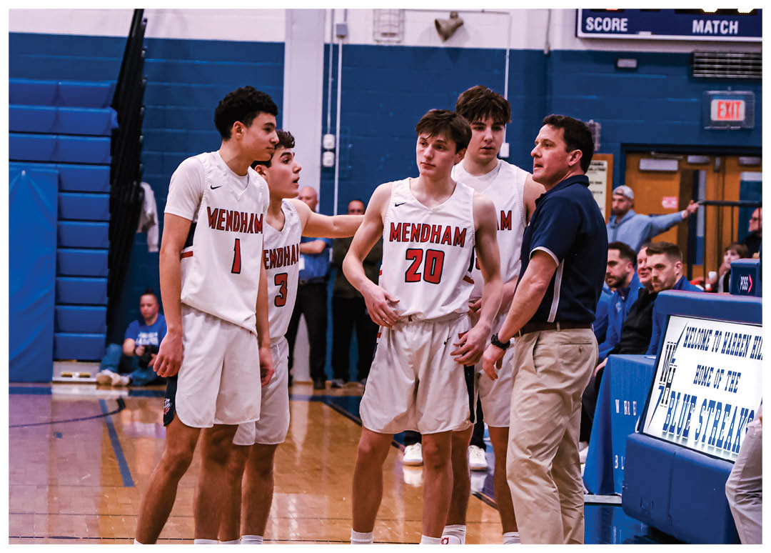 A group of men are standing on a basketball court, engaged in conversation. AI generated content