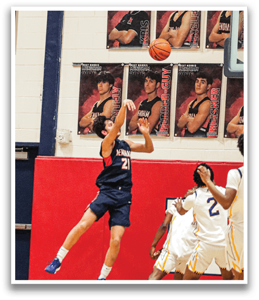 A basketball player is jumping in the air to hit the ball. AI generated content