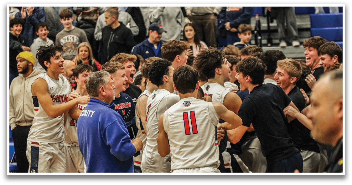 A group of people are celebrating on a basketball court. AI generated content