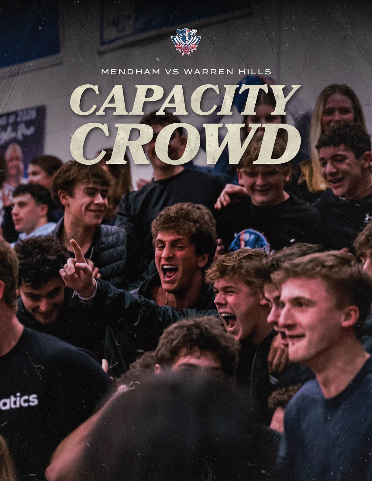 A group of people are gathered in a stadium, watching a game. They are all wearing black and are standing close to each other. AI generated content