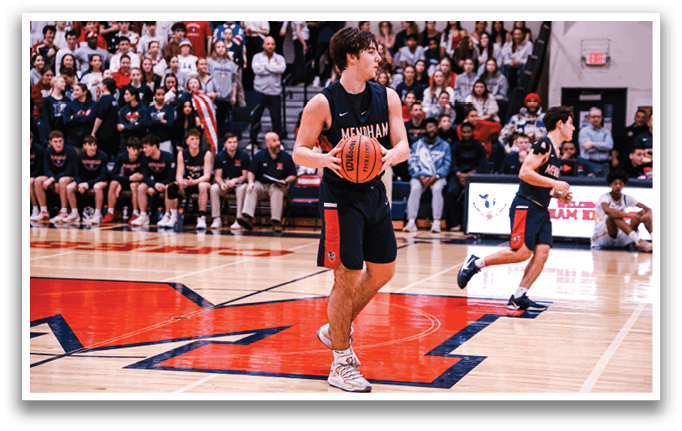 Two basketball players on a court, one holding a basketball. AI generated content