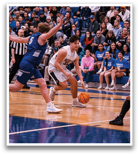 A group of people playing basketball on a court. AI generated content