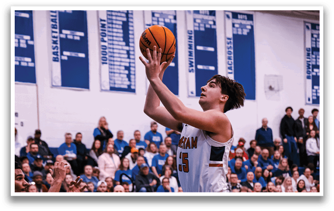 A basketball player is attempting to dunk the ball while a defender tries to block him. The player is wearing a white jersey and is in the process of jumping. The defender is also wearing a white jersey. The scene is taking place in front of a crowd of people who are watching the game. AI generated content