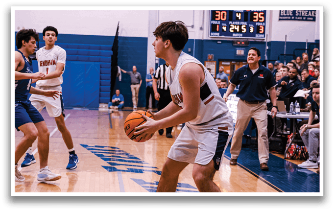 A basketball player is holding a ball on the court, surrounded by other players. AI generated content