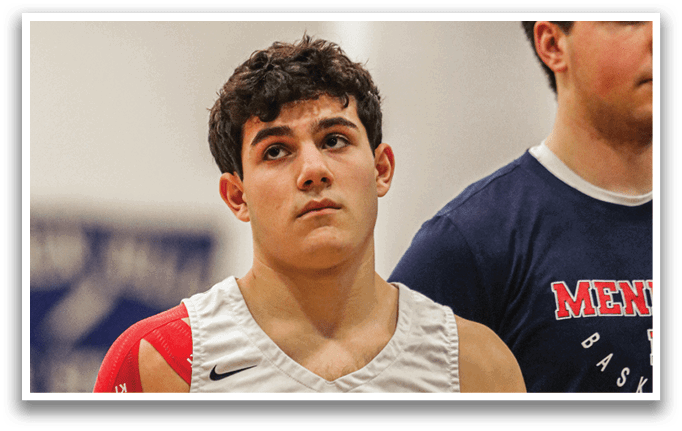 A boy wearing a basketball jersey with the number 3 on it stands next to a man in a blue shirt. AI generated content