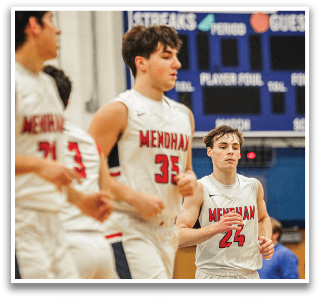 A group of men are playing basketball, with one player running down the court. AI generated content
