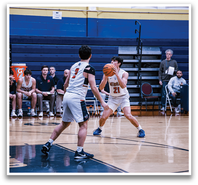 A basketball player is holding a basketball in front of a crowd of people. AI generated content