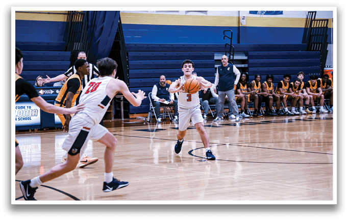 A group of people playing basketball on a court. AI generated content
