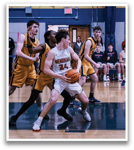 A group of men playing basketball on a court. AI generated content
