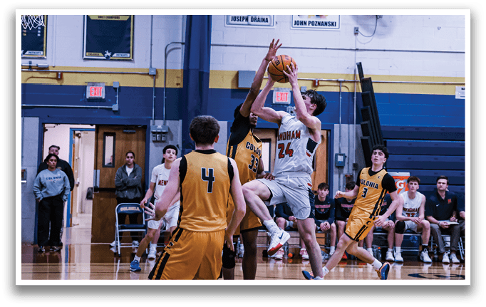 A group of people playing basketball in a gym. AI generated content