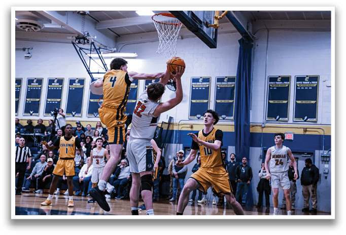 Two basketball players are fighting for the ball in a game. AI generated content