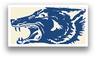 A blue and white wolf with its mouth open. AI generated content