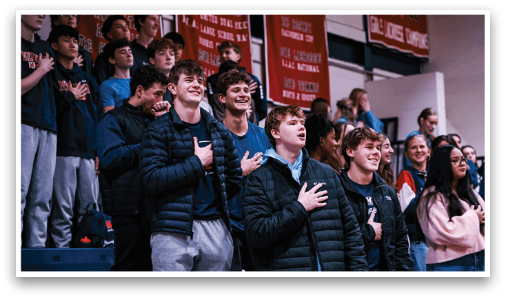 A group of people are sitting in the bleachers, some of them are smiling and holding their hands over their chests. AI generated content