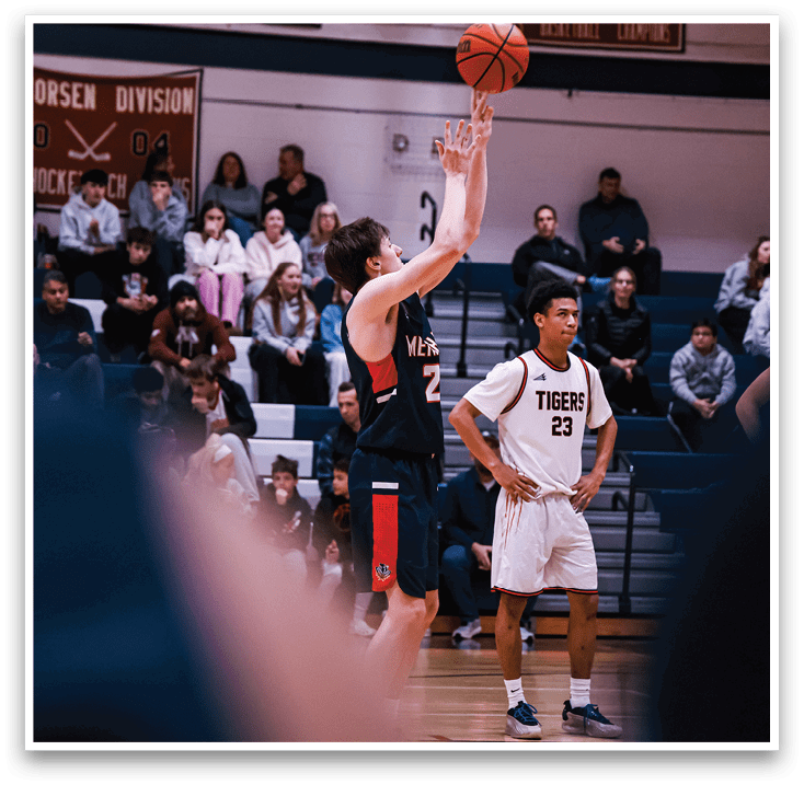 A basketball player in a white uniform is holding the ball, preparing to shoot it. AI generated content