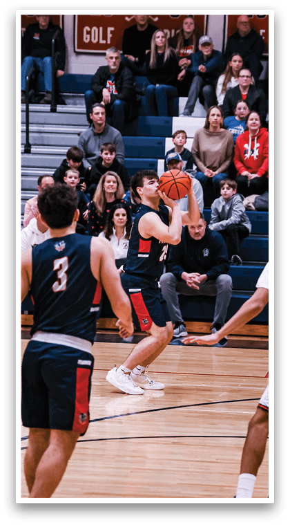Basketball players on a court with a crowd watching. AI generated content