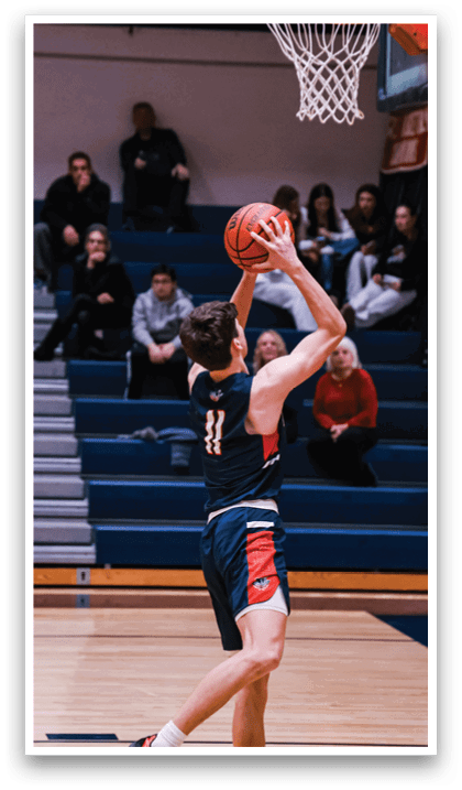 A basketball player is jumping up to shoot a basket, with a crowd of people watching. AI generated content