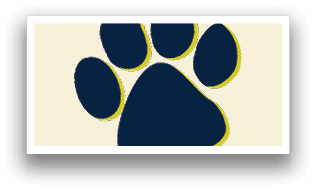 A blue and yellow paw print on a blue background. AI generated content