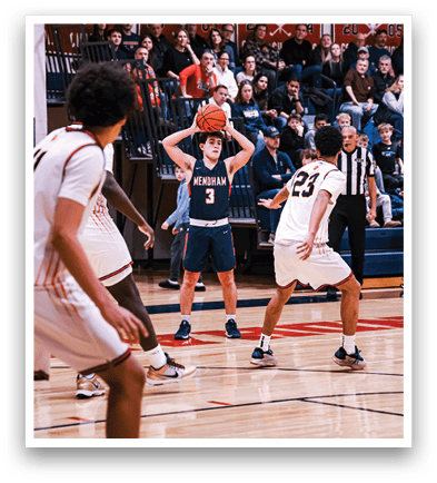 Basketball players on a court with a referee and a crowd watching. AI generated content