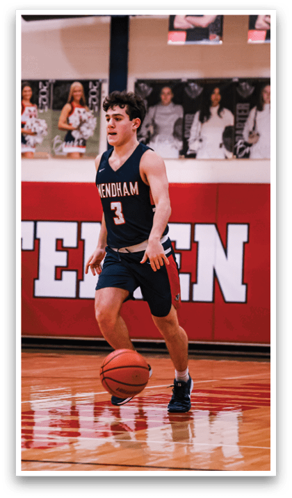 A basketball player wearing a blue jersey with the number 3 on it is holding a basketball and walking on a basketball court. AI generated content