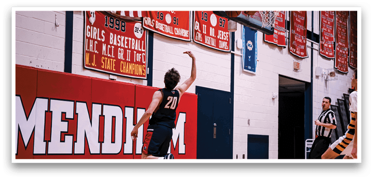 A basketball player is reaching for the ball in a gym. AI generated content