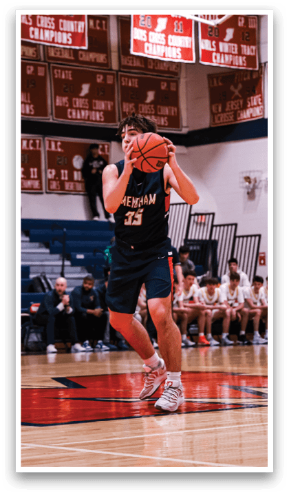 Two basketball players on a court, one holding a basketball. AI generated content