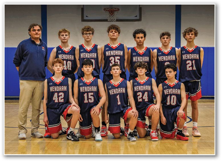 A group of young men wearing basketball uniforms pose for a picture on a basketball court. AI generated content