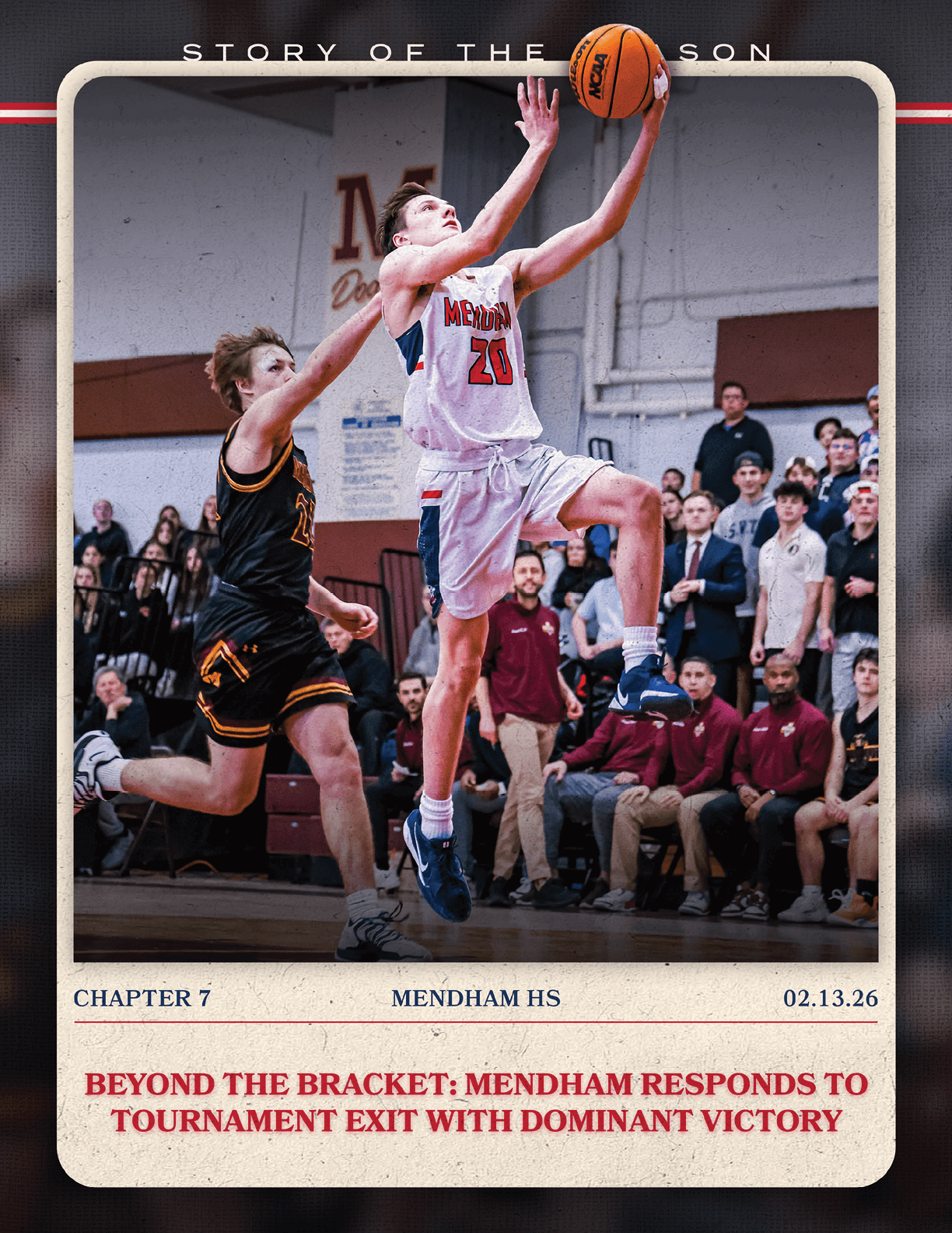 A basketball player leaps to block a shot, while a crowd of people watch. AI generated content
