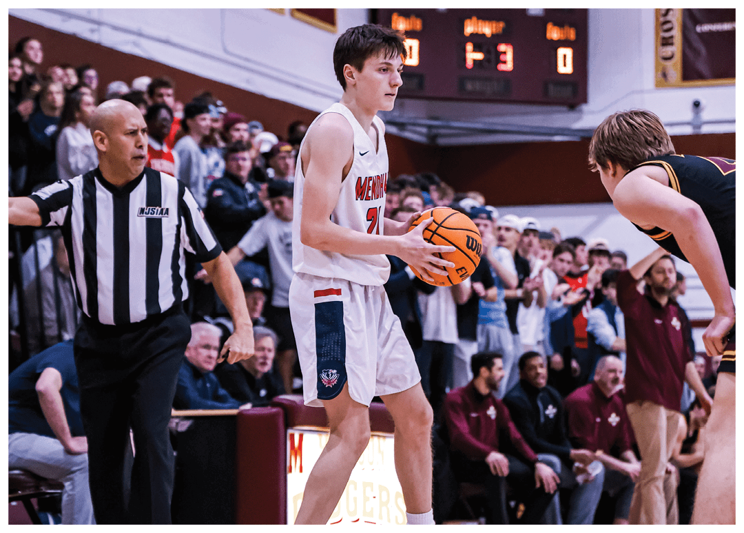 A basketball game is taking place with a player holding the ball and another player trying to block him. The score is 24 to 20. AI generated content