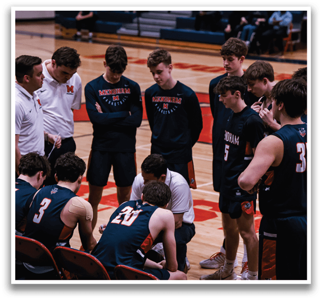 A group of young men are gathered on a basketball court, with some sitting on chairs and others standing. They are engaged in a discussion, possibly about the game or their strategy. The scene takes place in a gym, with a bench visible in the background. AI generated content