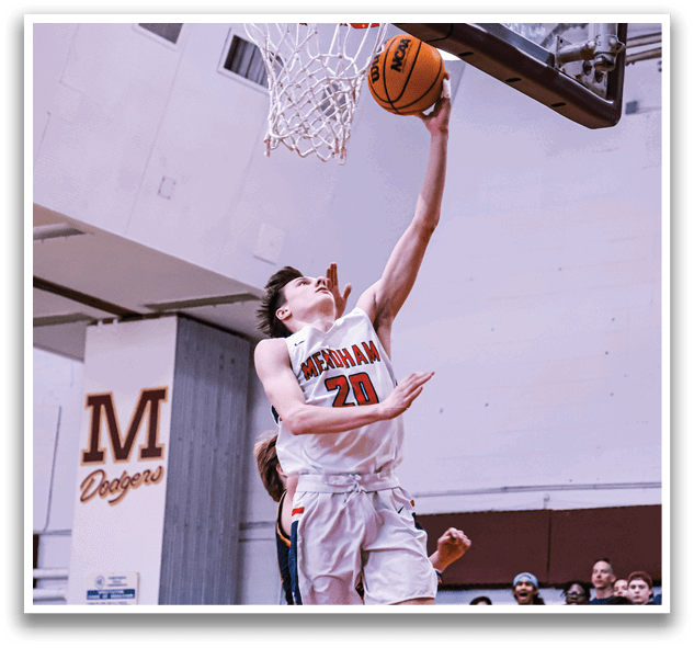 A basketball player is leaping into the air to catch a ball. AI generated content