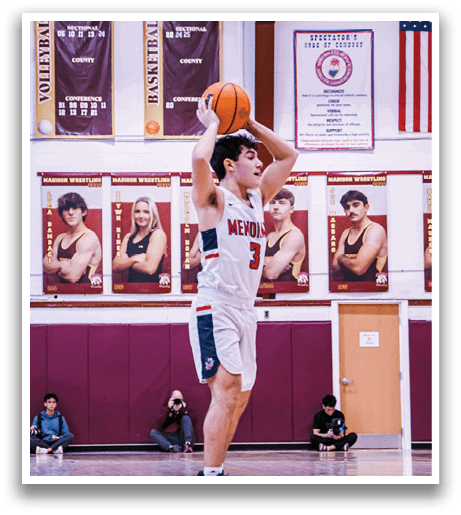 A basketball player in a white uniform is holding a basketball in a gym. AI generated content
