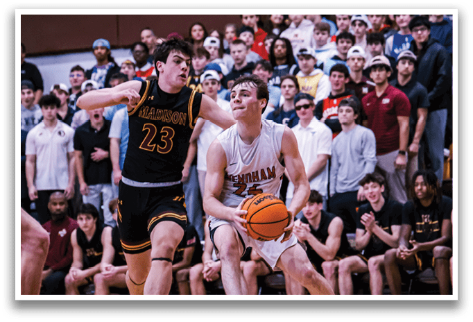 A basketball player is running with a ball in front of a crowd of people. AI generated content