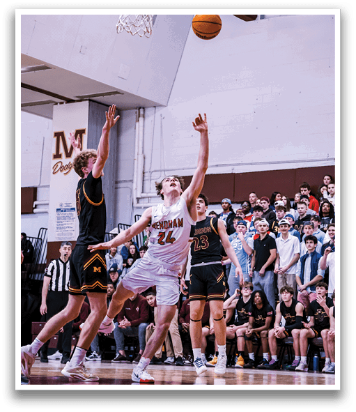 Two basketball players are fighting for the ball in a game. AI generated content