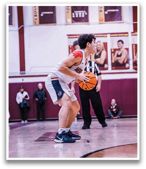 A basketball player is holding a ball in front of a crowd of people. AI generated content