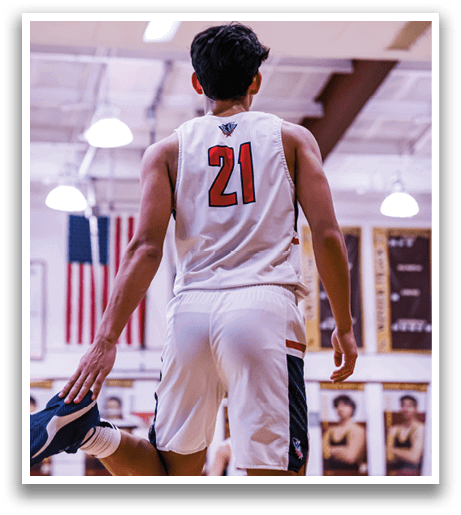 A basketball player wearing a white jersey with the number 21 on it is jumping in the air. AI generated content