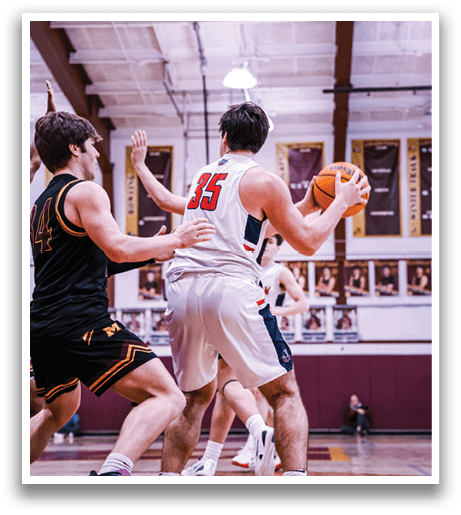 Two basketball players are fighting for the ball. AI generated content