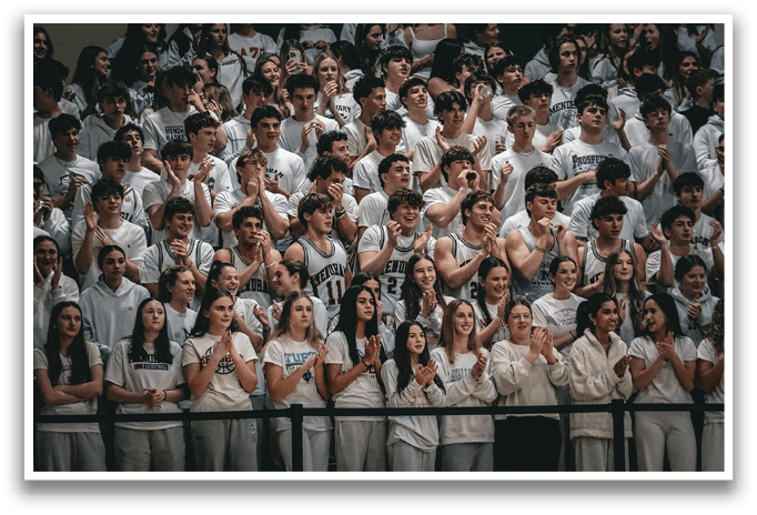 A large group of people wearing white shirts are sitting in the bleachers. AI generated content