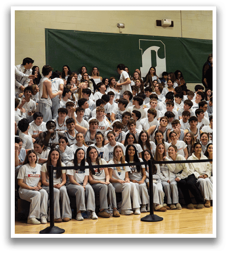 A large group of people wearing white shirts are sitting in the bleachers. AI generated content