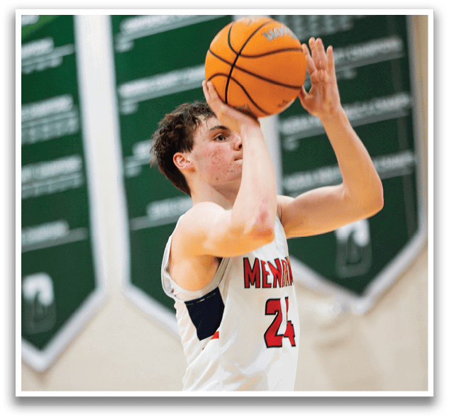 A man in a basketball uniform is holding a basketball in his hands, getting ready to shoot. AI generated content