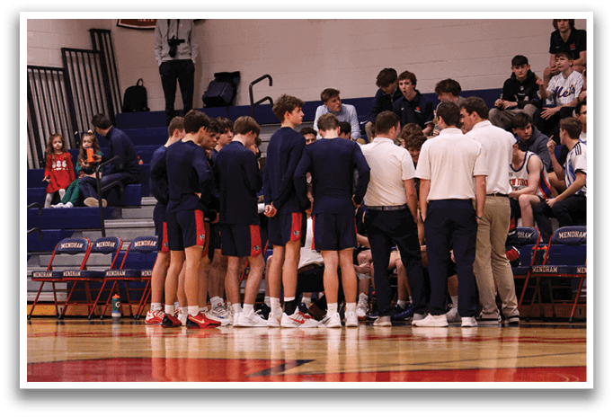 A group of men are standing on a basketball court, some of them wearing uniforms. AI generated content