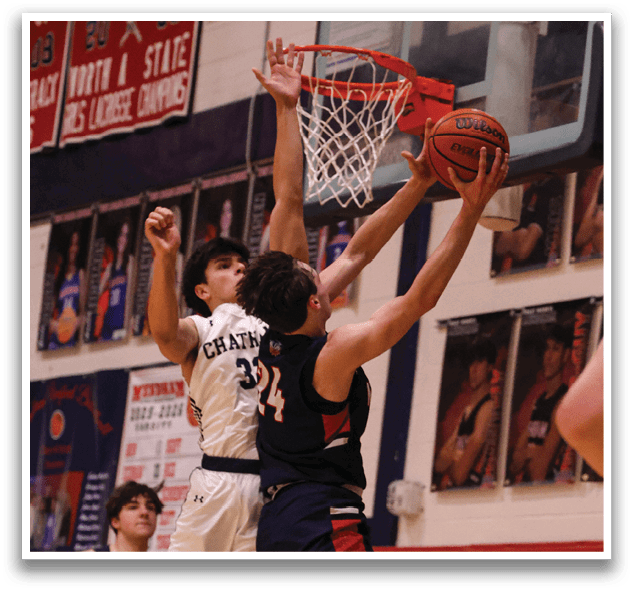 Two basketball players jumping for a rebound. AI generated content
