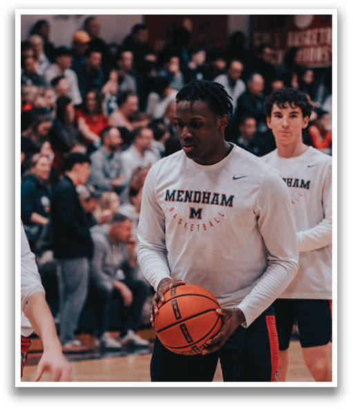 A basketball player holds a basketball while standing on a court. AI generated content