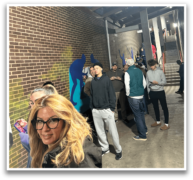 A group of people are standing in a hallway, some of them are wearing glasses. AI generated content