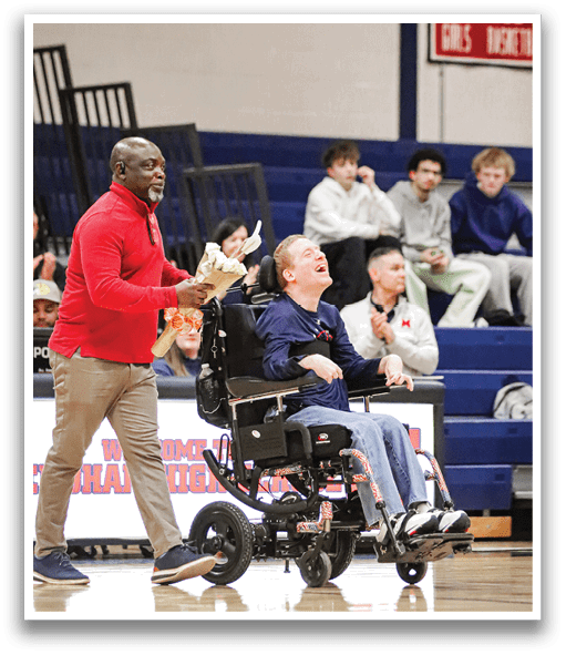 Two men in wheelchairs are being handed money by a man in a red shirt. AI generated content