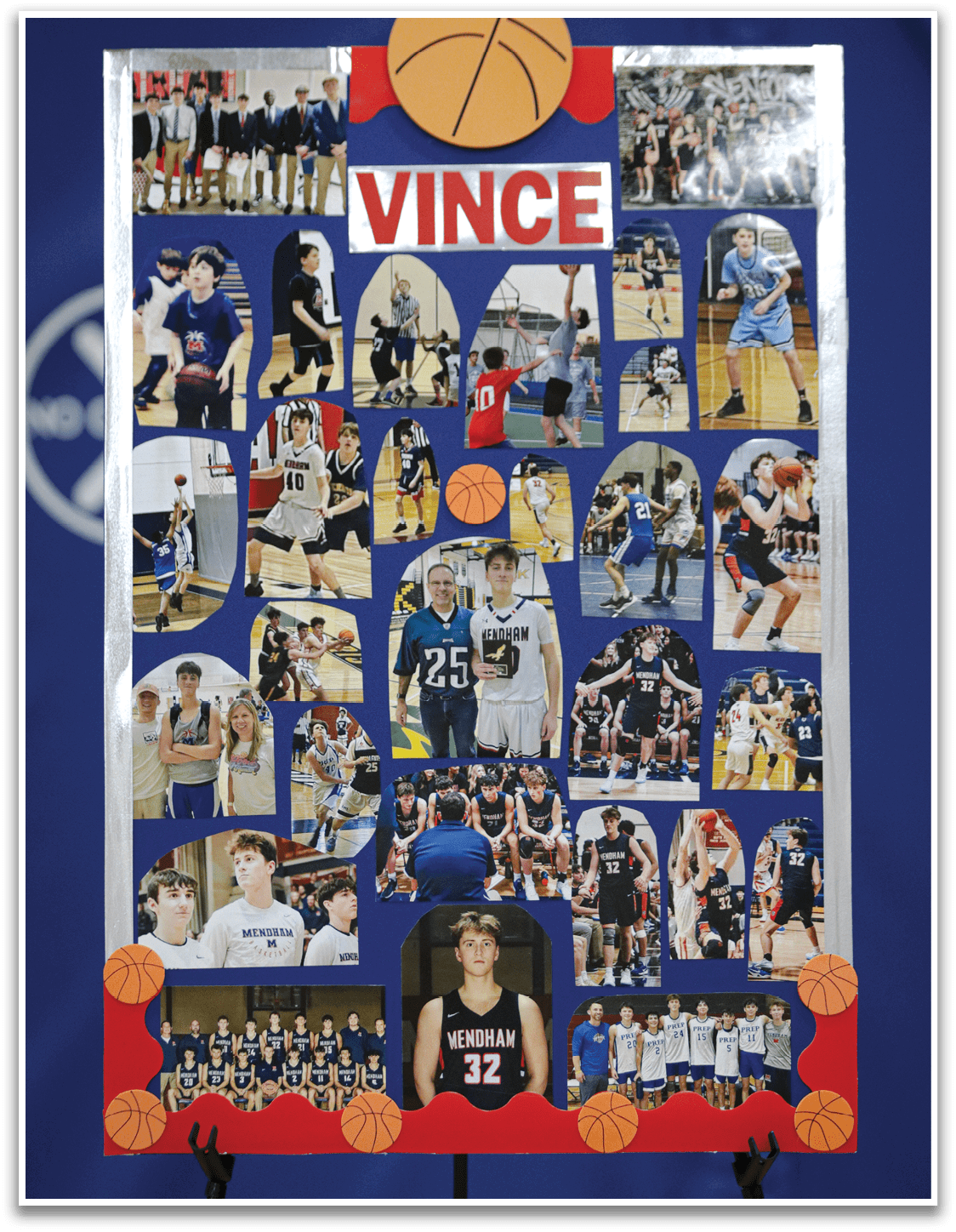 A collage of photos featuring a basketball player named Vince. AI generated content