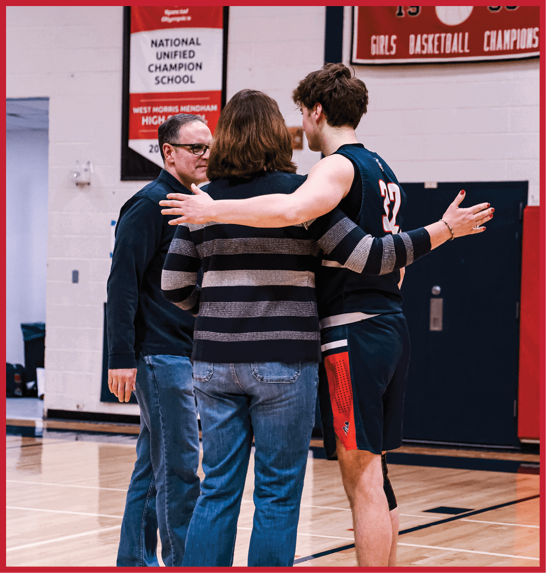 Three people are hugging in a gym. AI generated content