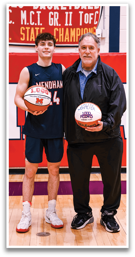 Two men are standing on a basketball court, holding basketballs. One man is wearing a jersey with the number 14. AI generated content