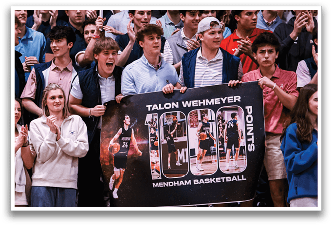 A group of people are holding up a banner for a basketball team. AI generated content