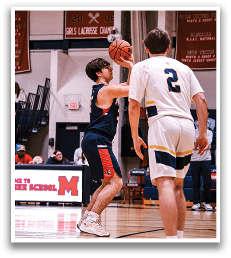 Two basketball players are on the court, one holding a basketball and the other trying to block him. AI generated content